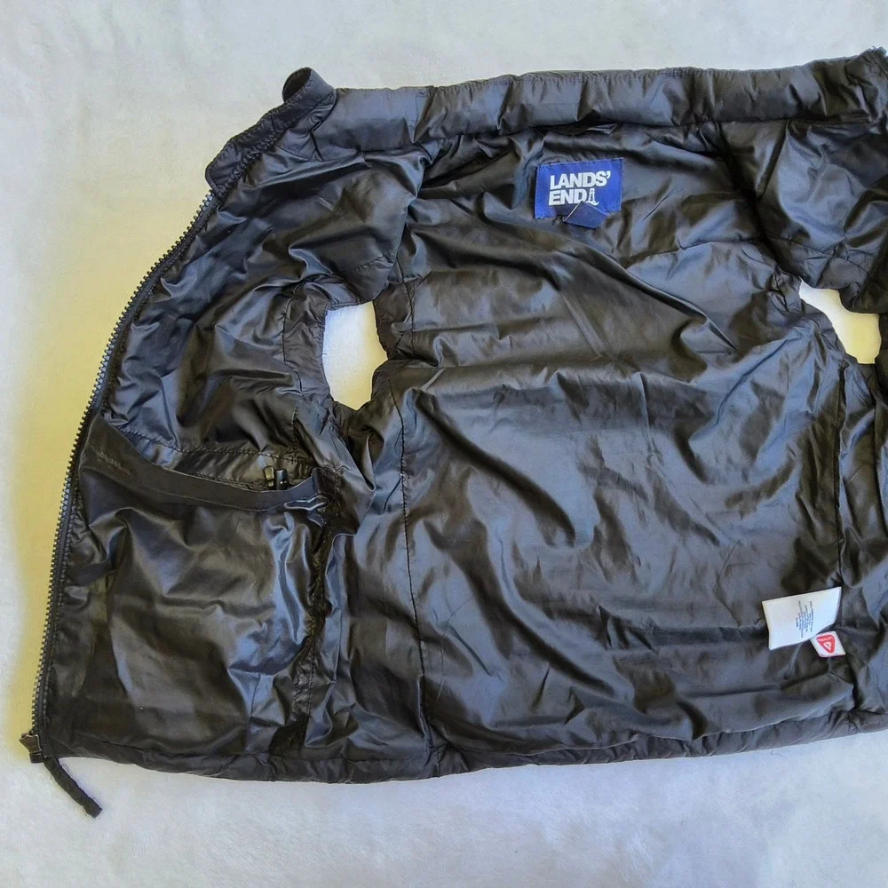 Lands' End Puffer Vest Kids Small 6-7 Black Quilted Full Zip Sleeveless Jacket